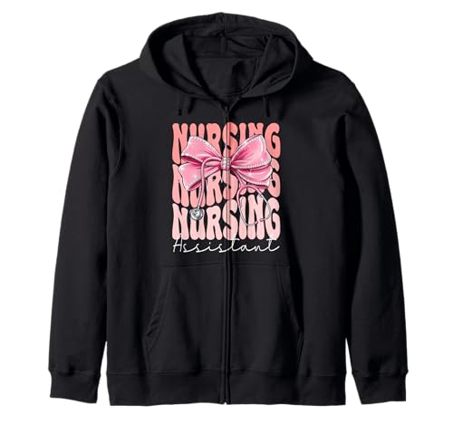 Stillassistent Wochentag für Frauen Rosa Kokette Schleife Kapuzenjacke Stillassistent Wochentag für Frauen Rosa Kokette Schleife Kapuzenjacke von Cute and Funny Groovy Coquette Nursing Assistant