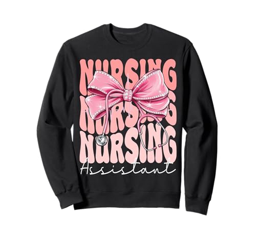 Stillassistent Wochentag für Frauen Rosa Kokette Schleife Sweatshirt Stillassistent Wochentag für Frauen Rosa Kokette Schleife Sweatshirt von Cute and Funny Groovy Coquette Nursing Assistant