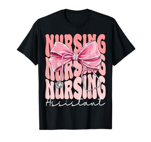 Stillassistent Wochentag für Frauen Rosa Kokette Schleife T-Shirt Stillassistent Wochentag für Frauen Rosa Kokette Schleife T-Shirt von Cute and Funny Groovy Coquette Nursing Assistant