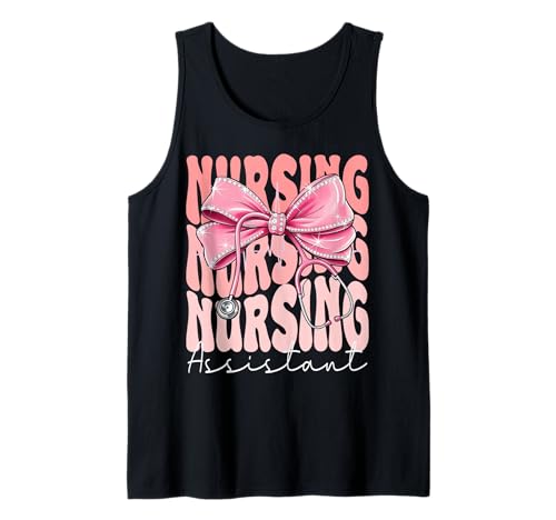 Stillassistent Wochentag für Frauen Rosa Kokette Schleife Tank Top Stillassistent Wochentag für Frauen Rosa Kokette Schleife Tank Top von Cute and Funny Groovy Coquette Nursing Assistant