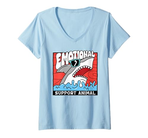 Damen Emotionales Hai-Unterstützungstier Lustiges, grooviges Wortspiel mit Haien T-Shirt mit V-Ausschnitt von Cute and Groovy Marine Animal Emotional Shark