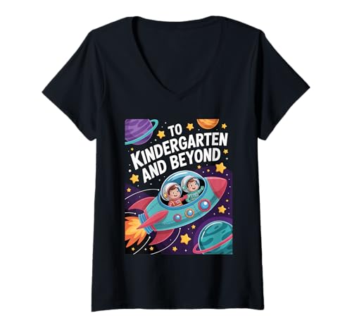 Damen Zum Kindergarten und darüber hinaus Süße Weltraumastronautenrakete T-Shirt mit V-Ausschnitt Damen Zum Kindergarten und darüber hinaus Süße Weltraumastronautenrakete T-Shirt mit V-Ausschnitt von Cute astronaut back to school design