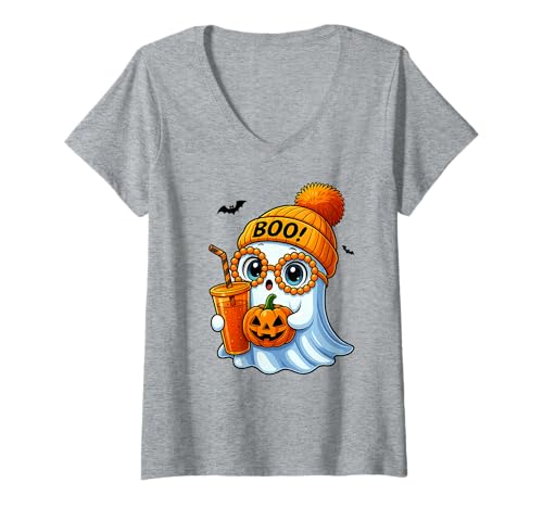 Damen Niedlicher Boujee Halloween Geist T-Shirt mit V-Ausschnitt Damen Niedlicher Boujee Halloween Geist T-Shirt mit V-Ausschnitt von Cute boujee ghost