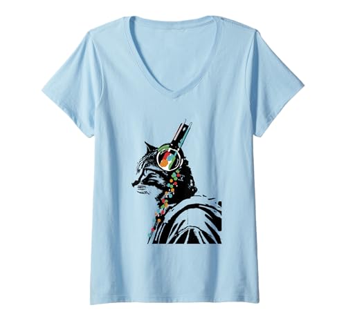 Damen Cute cat with colorful points T-Shirt mit V-Ausschnitt Damen Cute cat with colorful points T-Shirt mit V-Ausschnitt von Cute cat with colorful points