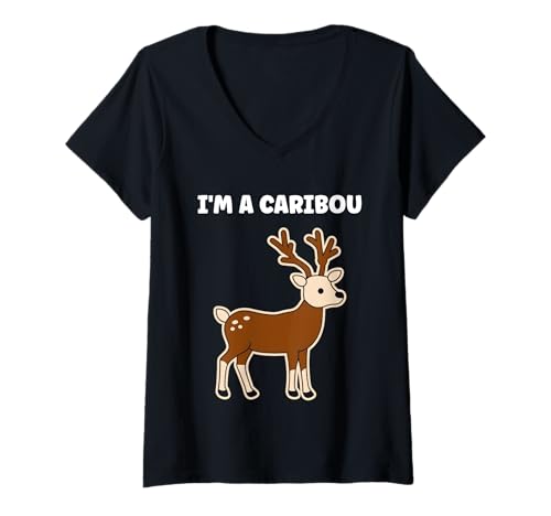 Damen Cute Funny caribous Animals Little Simple I'm a Caribou T-Shirt mit V-Ausschnitt von Cute simple Caribou Animals Funny
