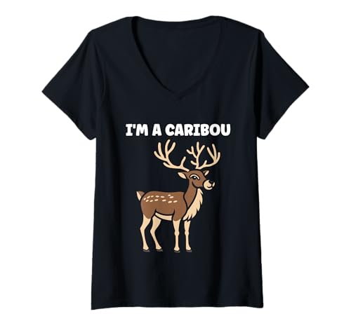 Damen Cute Funny caribous Animals Little Simple I'm a Caribou T-Shirt mit V-Ausschnitt von Cute simple Caribou Animals Funny