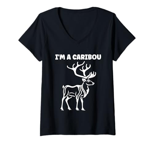 Damen Cute Funny caribous Animals Little Simple I'm a Caribou T-Shirt mit V-Ausschnitt von Cute simple Caribou Animals Funny