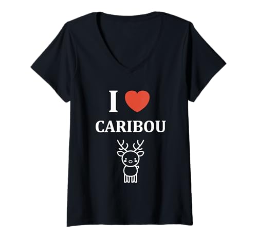 Damen Cute Funny caribous Animals Little Simple i Love Caribou T-Shirt mit V-Ausschnitt von Cute simple Caribou Animals Funny