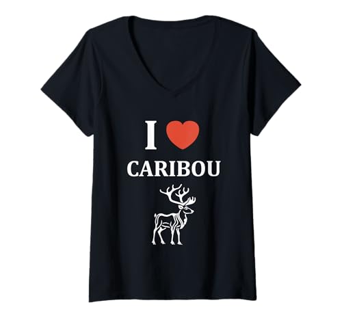 Damen Cute Funny caribous Animals Little Simple i Love Caribou T-Shirt mit V-Ausschnitt von Cute simple Caribou Animals Funny