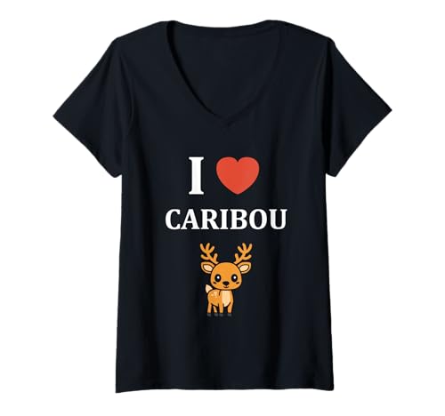 Damen Cute Funny caribous Animals Little Simple i Love Caribou T-Shirt mit V-Ausschnitt von Cute simple Caribou Animals Funny
