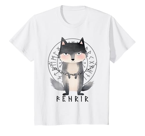 Kinder nordische Mythologie Kunst Fenrir Wolf Wikinger T-Shirt Kinder nordische Mythologie Kunst Fenrir Wolf Wikinger T-Shirt von Cute watercolour viking mythology for kids