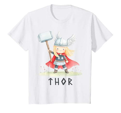 Nordische Mythologie Gott Thor Wikinger Kinder Jungen Mädchen T-Shirt Nordische Mythologie Gott Thor Wikinger Kinder Jungen Mädchen T-Shirt von Cute watercolour viking mythology for kids