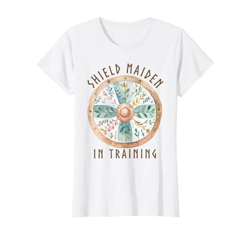 Schildmädchen im Training skandinavische Kinder Mädchen Wikinger T-Shirt Schildmädchen im Training skandinavische Kinder Mädchen Wikinger T-Shirt von Cute watercolour viking mythology for kids