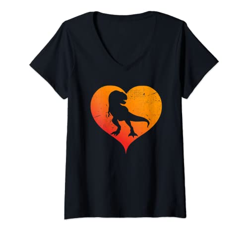 Damen I Love T Rex Dinosaurier Trex I Herz Dinosaurier Shirt T-Shirt mit V-Ausschnitt von Cute