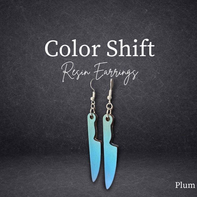 Halloween Ohrringe | Metzgermesser Fake Messer Gothic Ästhetik Resin Schmuck Farbverschiebung von CuteCreepyCozy