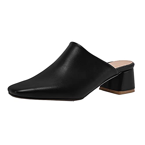 CuteFlats Damen Blockabsatzl Clog Mules mit Geschlossenem Zeh (Schwarz, 48) von CuteFlats