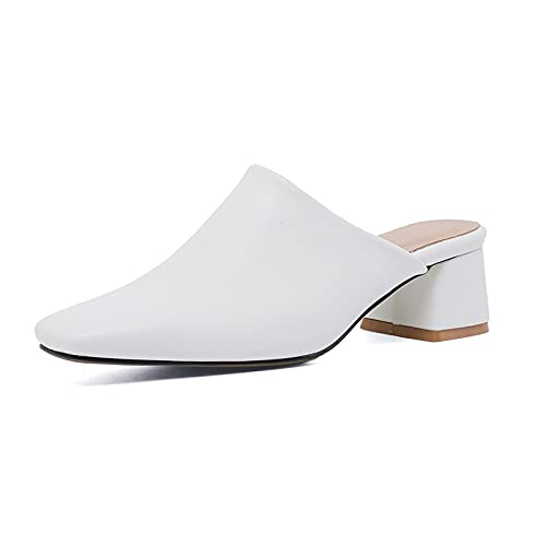 CuteFlats Damen Blockabsatzl Clog Mules mit Geschlossenem Zeh (Weiß, 37) von CuteFlats