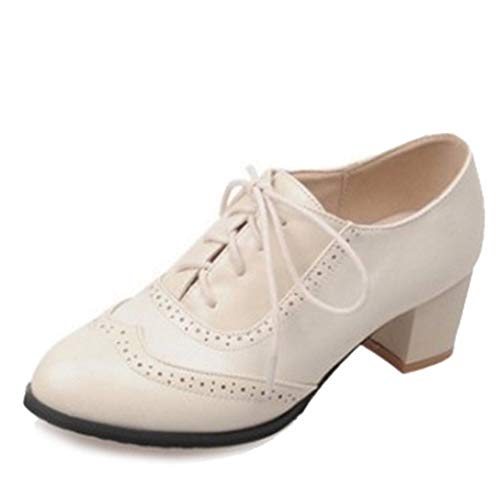 CuteFlats Damen Brogue Pumps mit Blockabsatz (Beige, 35 EU) von CuteFlats