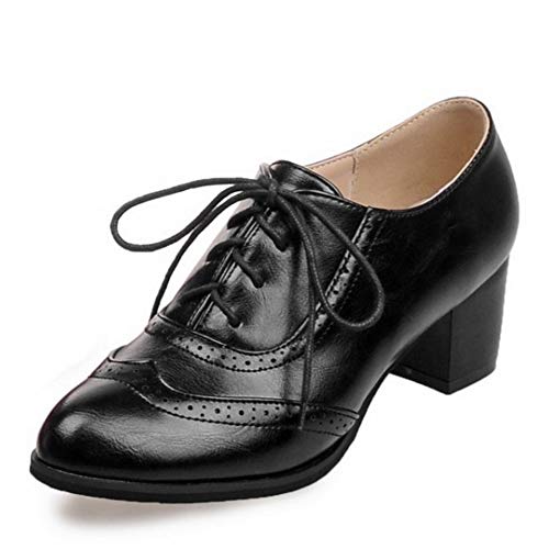 CuteFlats Damen Brogue Pumps mit Blockabsatz (Black, 37 EU) von CuteFlats