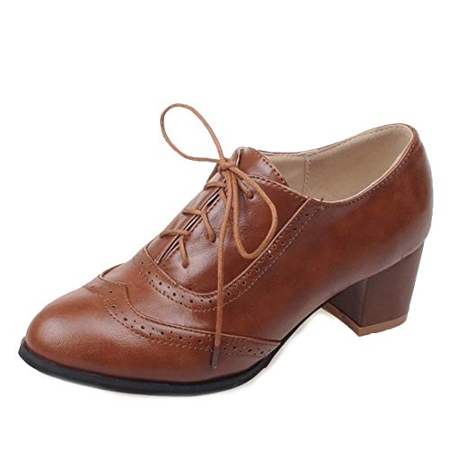 CuteFlats Damen Brogue Pumps mit Blockabsatz (Brown, 38 EU) von CuteFlats