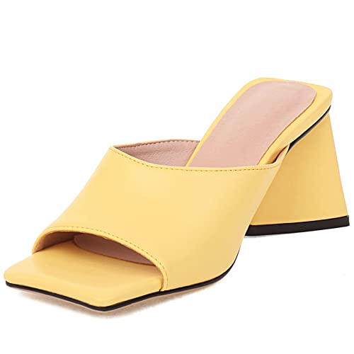 CuteFlats Damen Casual/Comfort Block Heels Sandalen Hausschuhe mit quadratischer Zehe Sandaletten für den Sommer (Gelb, 40 EU) von CuteFlats
