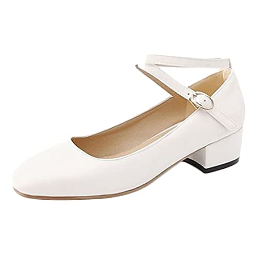 CuteFlats Damen Dress Blockabsatz Pumps Datierung Schuhe (Weiß, 35 EU) von CuteFlats