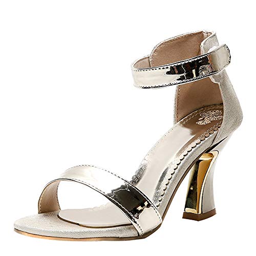 CuteFlats Damen Dress Sandalen mit Absatz Fesselriemen Schuhe Sommer (Gold, 33 EU) von CuteFlats