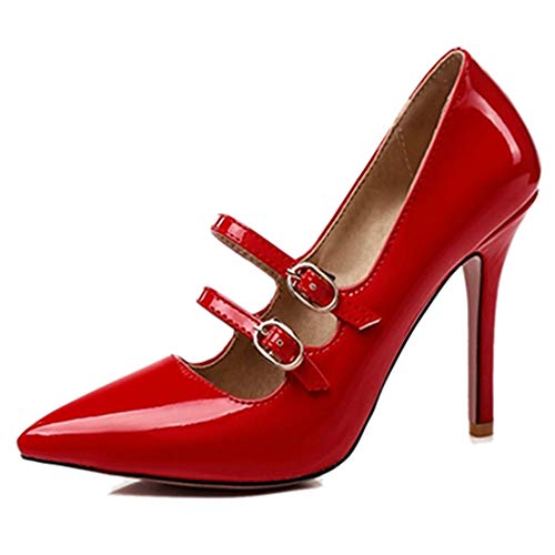 CuteFlats Damen Elegant Mary Jane Pumps mit Stiletto Absatz (Rot, 42 EU) von CuteFlats