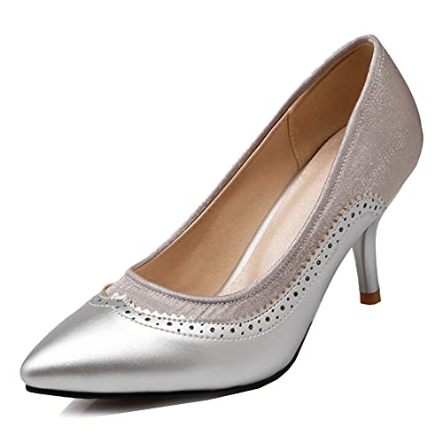 CuteFlats Damen Elegant Pumps mit Stiletto Absatz Spitze Toe Schuhe für Hochzeit (Silber, 39) von CuteFlats