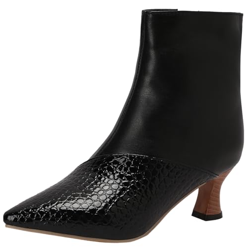 CuteFlats Damen Elegante Stiefeletten mit Spitzer Zehenpartie und Blockabsatz - Reißverschluss (Schwarz, 44) von CuteFlats