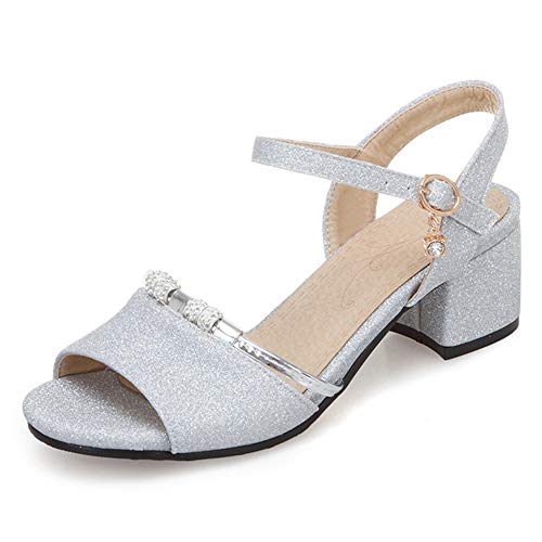 CuteFlats Damen Fashion Blockabsatz Sommer Sandalen (Silber, 37 EU) von CuteFlats