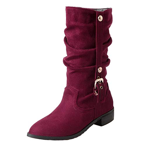 CuteFlats Damen Flach Langschaft Stiefel (Rotwein,48 EU) von CuteFlats