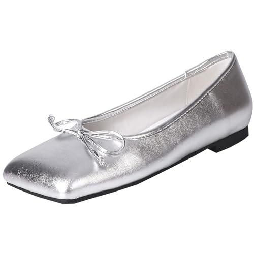 CuteFlats Damen Flache Schuhe/Ballerinas mit Schleife Verziert (Silber, 38) von CuteFlats