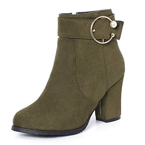 CuteFlats Damen Freizeitstiefelette mit Blockabsatz und Runder Spitze (Dunkelgrün, 37) von CuteFlats