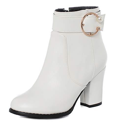 CuteFlats Damen Freizeitstiefelette mit Blockabsatz und Runder Spitze (Pu Weiß, 40) von CuteFlats