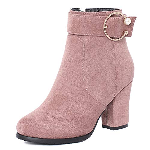 CuteFlats Damen Freizeitstiefelette mit Blockabsatz und Runder Spitze (Rosa, 45) von CuteFlats