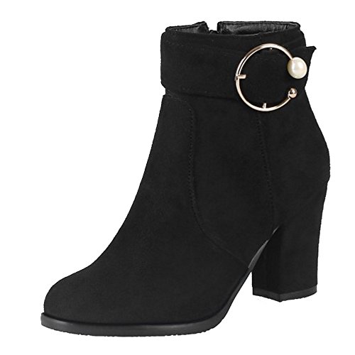 CuteFlats Damen Freizeitstiefelette mit Blockabsatz und Runder Spitze (Schwarz, 39) von CuteFlats