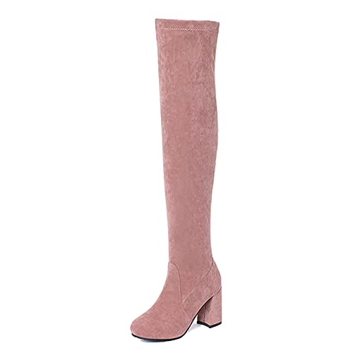 CuteFlats Damen High Heel Overknee Stiefel mit Runder Spitze (Rosa, 41) von CuteFlats