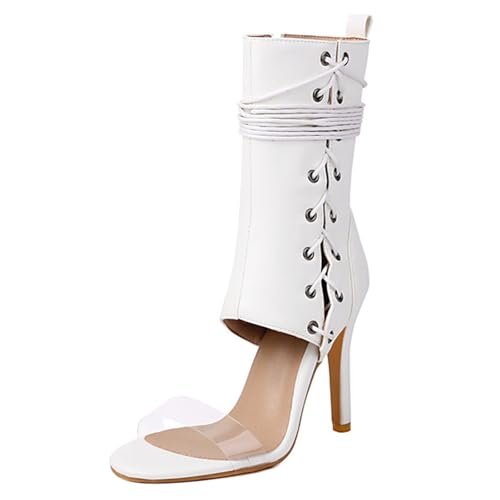 CuteFlats Damen High Heel Sandaletten mit Kreuzbändern | Stilettoabsatz & Seitlichem Reißverschluss (Weiß, 34 EU) von CuteFlats