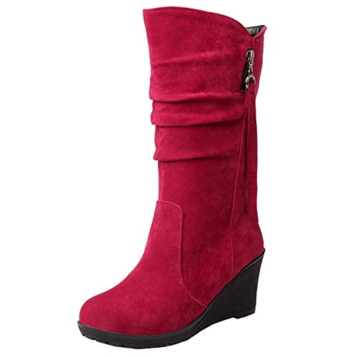CuteFlats Damen Keilabsatz Langschaft Stiefel (Rot, 38 EU) von CuteFlats