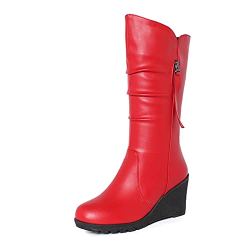 CuteFlats Damen Keilabsatz Langschaft Stiefel (Rot, 45 EU) von CuteFlats
