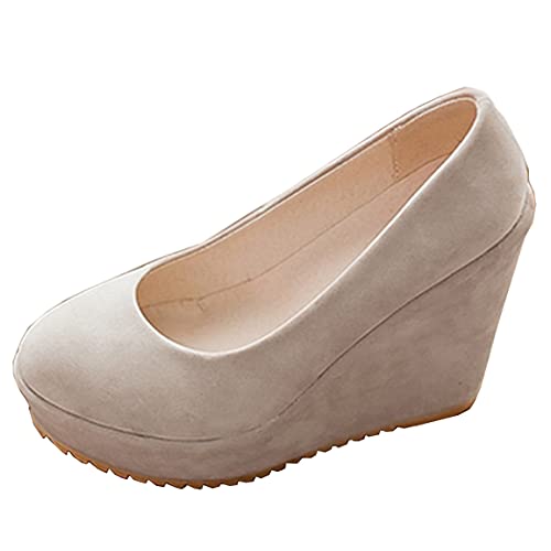 CuteFlats Damen Keilabsatz Plateau Pumps (Beige, 39 EU) von CuteFlats