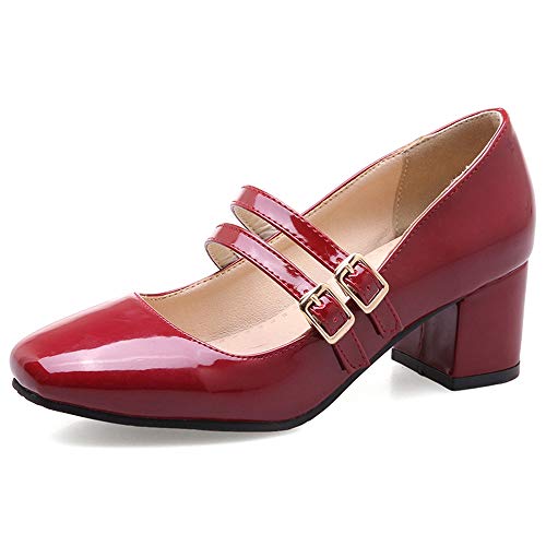 CuteFlats Damen Klassischer Pumps Mary Jane Schuhe (Rotwein, 33 EU) von CuteFlats