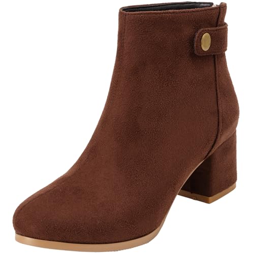 CuteFlats Damen Kurzschaft Stiefel mit Blockabsatz (Matt Dunkelbraun, 41 EU) von CuteFlats