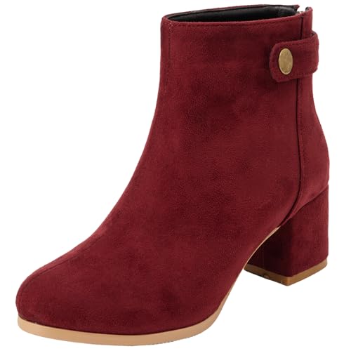 CuteFlats Damen Kurzschaft Stiefel mit Blockabsatz (Matt Weinrot, 42 EU) von CuteFlats