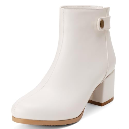 CuteFlats Damen Kurzschaft Stiefel mit Blockabsatz (Pu Weiß, 39 EU) von CuteFlats