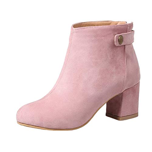 CuteFlats Damen Kurzschaft Stiefel mit Blockabsatz (Rosa, 42 EU) von CuteFlats