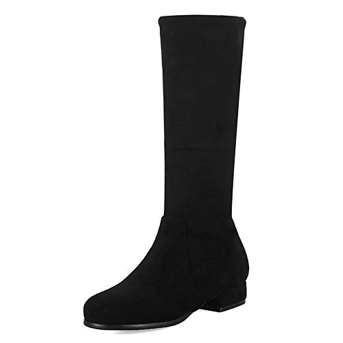 CuteFlats Damen Mittlerer Wade Stiefel mit Niedrigen, Klobigen Absätzen (Schwarz, 38 EU) von CuteFlats