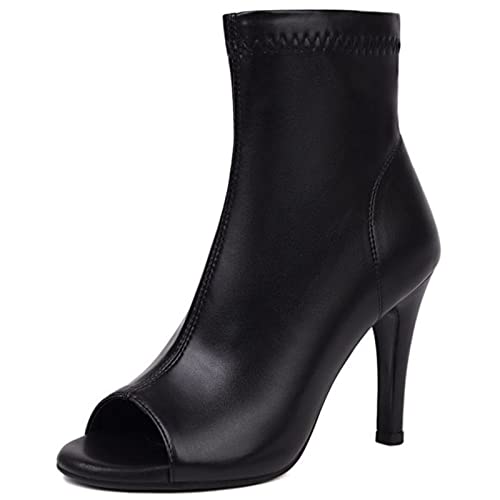 CuteFlats Damen Sexy High Heels mit Offener Zehe und Knöchel Stiefel Seite Reißverschluss Partei (Mattschwarz,39) von CuteFlats