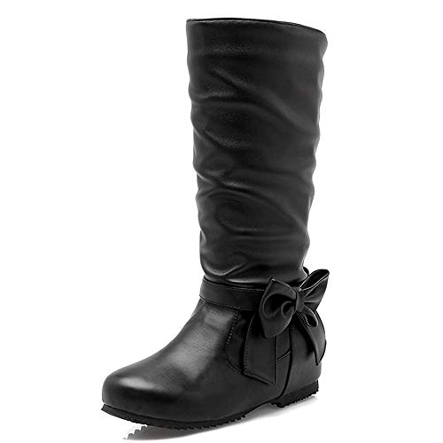 CuteFlats Damen Slip-On Kniehohe Keilstiefel Slouch Stiefel (Schwarz, 42 EU) von CuteFlats